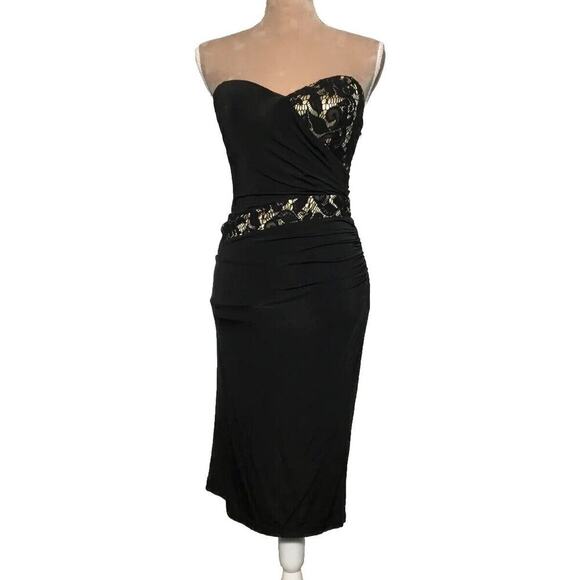 Bebe LBD bustier Body Hugging lace Accents strapless mini dress Sz 4 Sexy Club‎ - Picture 1 of 14